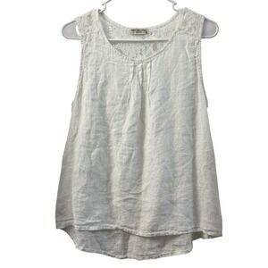 TERZO MILLENNIO Womens White Linen Lace Insert Tank Top Made in Italy Size S